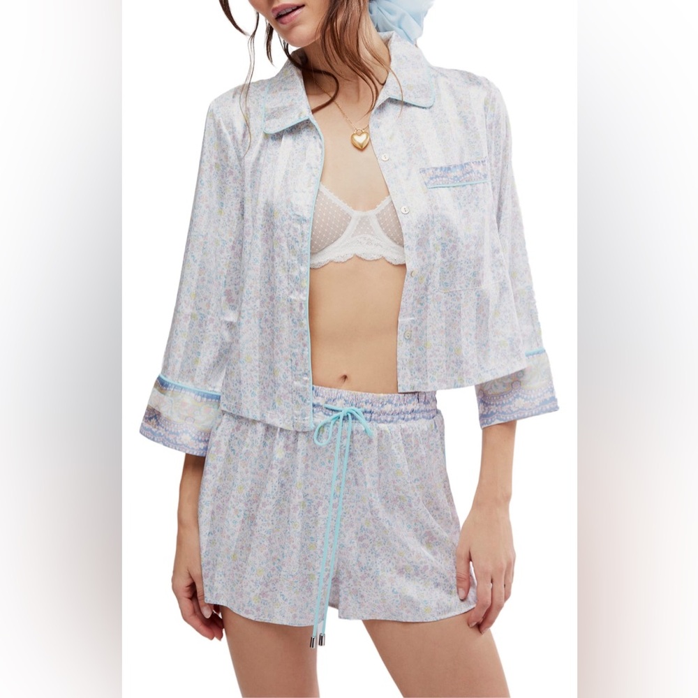 Free People Pillow Talk Satin Short Crop Pajama Set